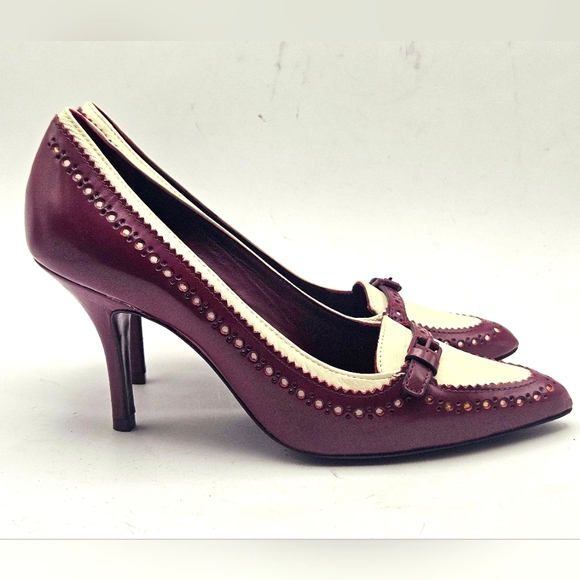 Tory Burch Shoes - Tory Burch Darlene maroon ivory pump heels 6.5 Vintage shoes Spectator